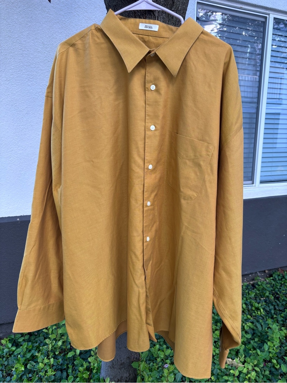 Pronto Uomo 100% Cotton Non-Iron Dress Shirt 20 36/37 Mustard Yellow 80s 2Ply